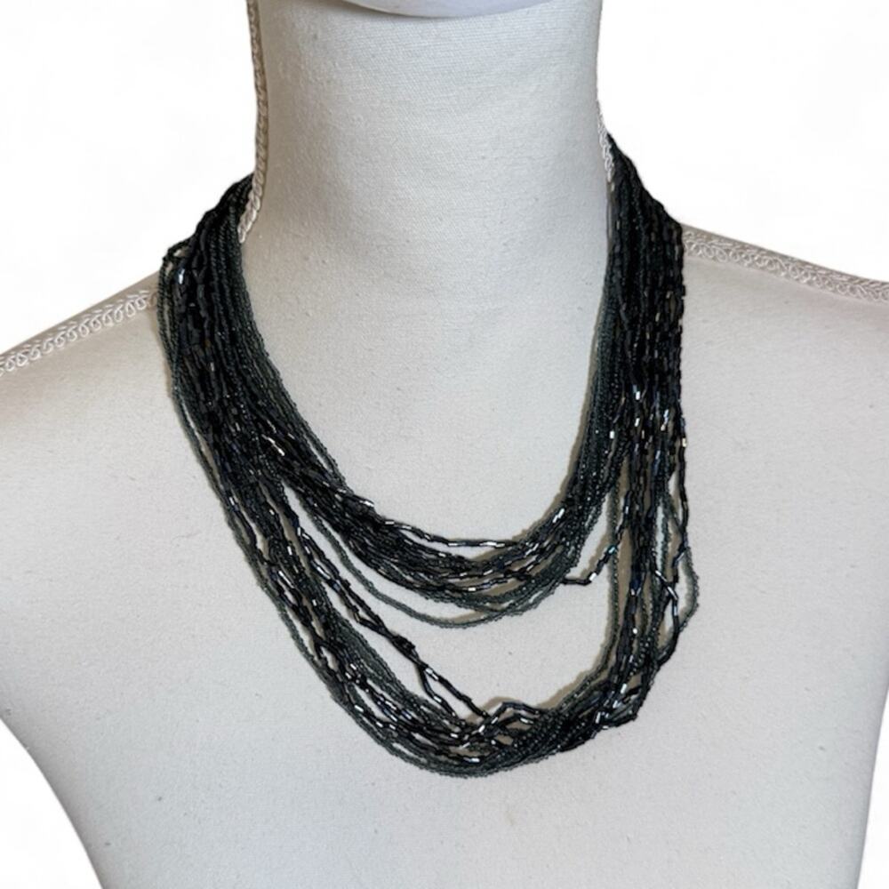 Vintage Blue Grey Sea Bead Multi Strand Necklace Womens Jewelry Boho